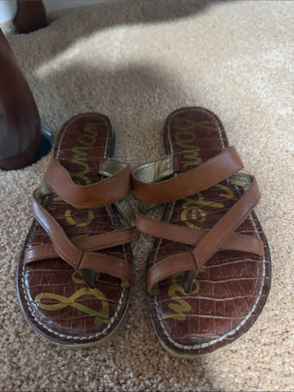 Sam Edelman ladies Tan Brown Leather Cross-Strap Slide Sandals size 8